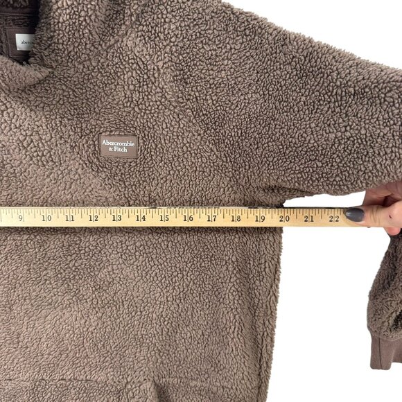 Abercrombie Kids Sherpa Hoodie Jacket Brown Size 15/16 With Kangaroo Pocket Hood - Picture 5 of 7